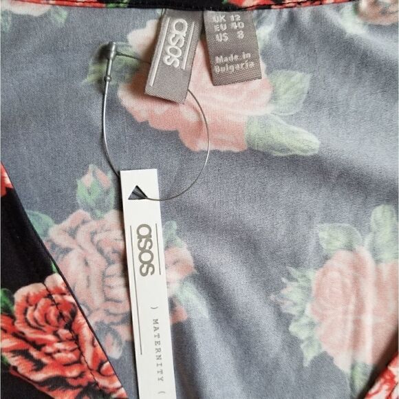 NWT! Asos Design Maternity Exclusive Long Sleeve Wrap Top In Rose Print Size 8 - Picture 7 of 9